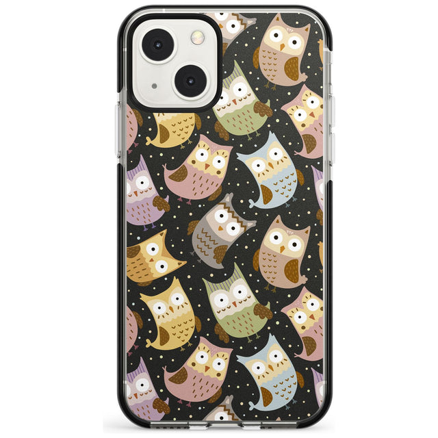 Cute Owl Pattern Phone Case iPhone 13 Mini / Black Impact Case Blanc Space