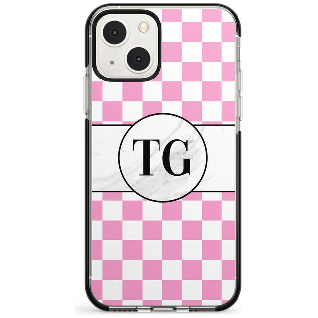 Personalised Monogrammed Pink Check Phone Case iPhone 13 Mini / Black Impact Case Blanc Space