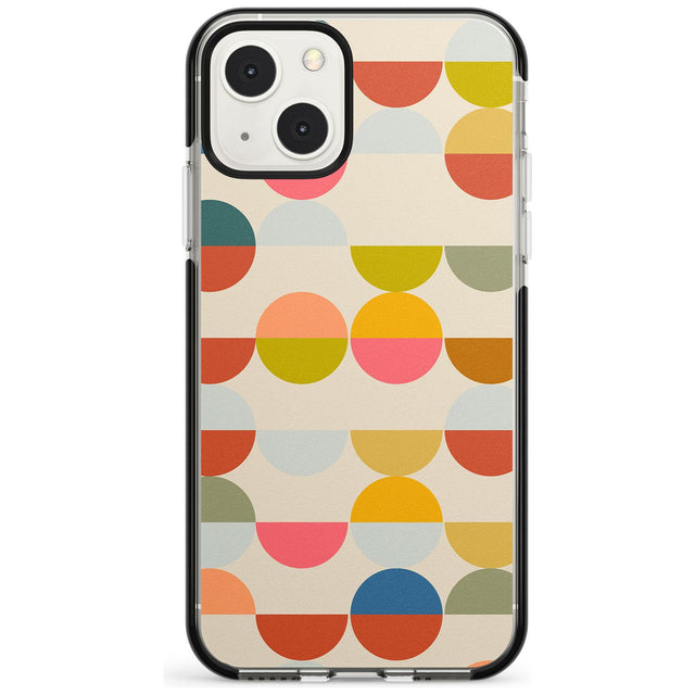 Abstract Retro Shapes: Colourful Circles Phone Case iPhone 13 Mini / Black Impact Case Blanc Space