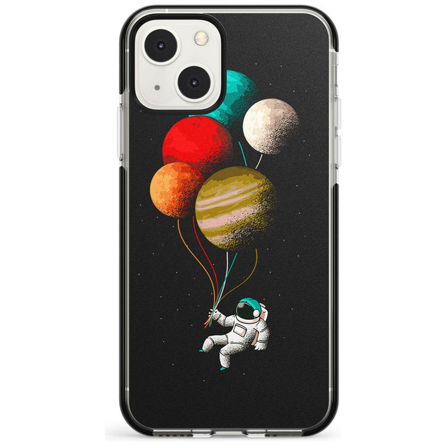 Astronaut Balloon Planets Phone Case iPhone 13 Mini / Black Impact Case Blanc Space
