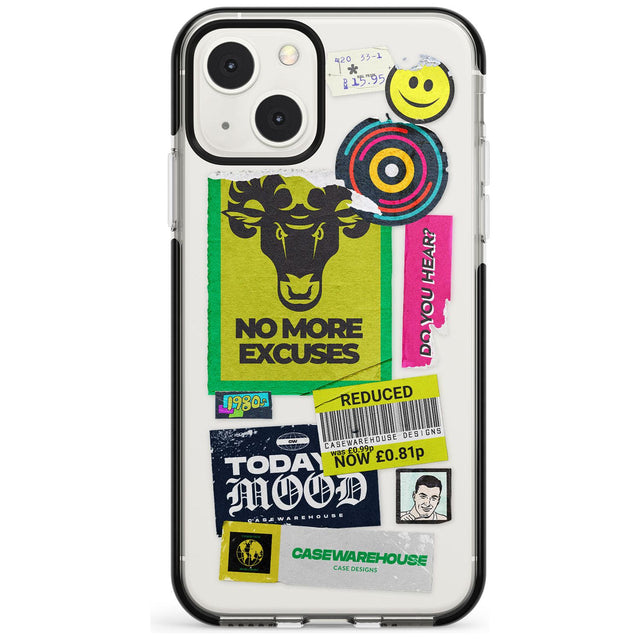 No More Excuses Sticker Mix Phone Case iPhone 13 Mini / Black Impact Case Blanc Space