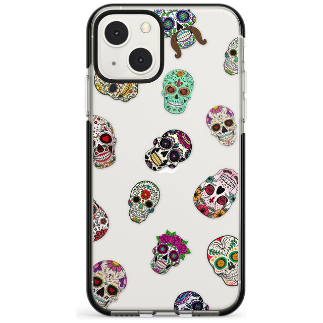 Mixed Sugar Skull Pattern Black Impact Phone Case for iPhone 13 & 13 Mini