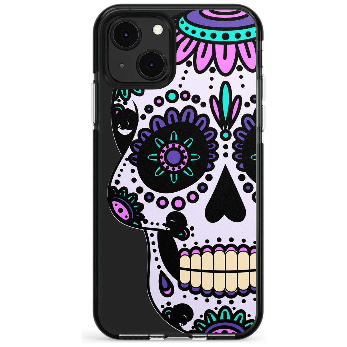 Violet Sugar Skull Black Impact Phone Case for iPhone 13 & 13 Mini