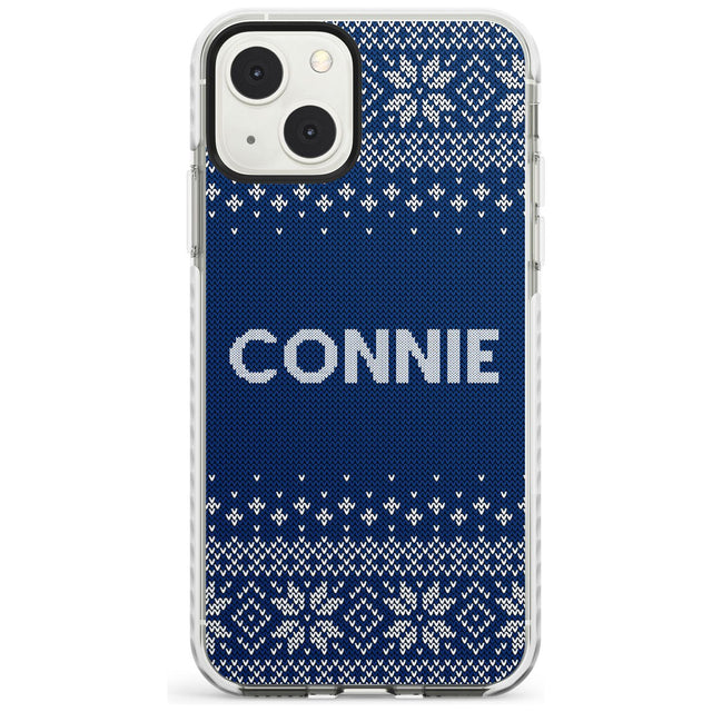 Personalised Blue Christmas Knitted Jumper Impact Phone Case for iPhone 13 & 13 Mini