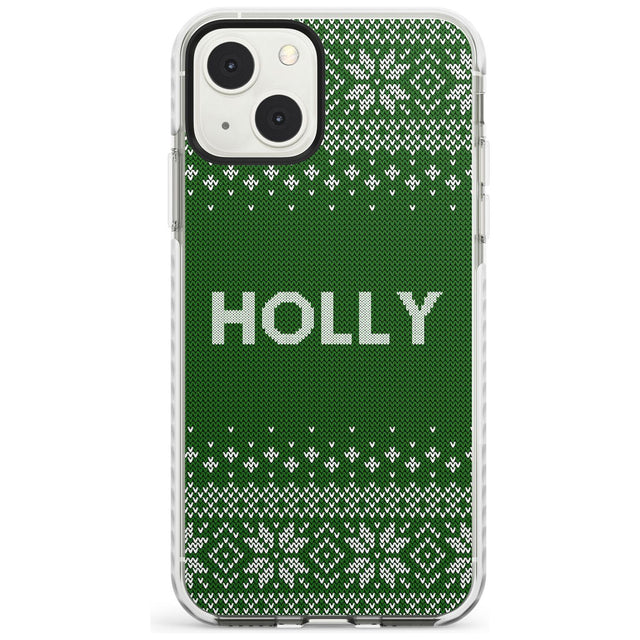 Personalised Green Christmas Knitted Jumper Impact Phone Case for iPhone 13 & 13 Mini