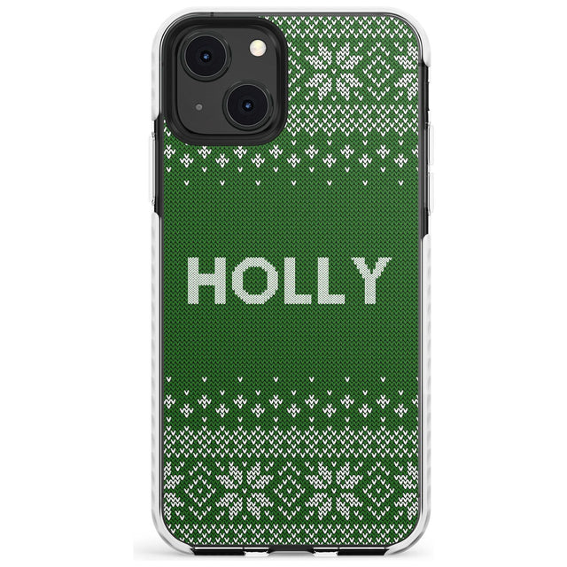 Personalised Green Christmas Knitted Jumper Impact Phone Case for iPhone 13 & 13 Mini