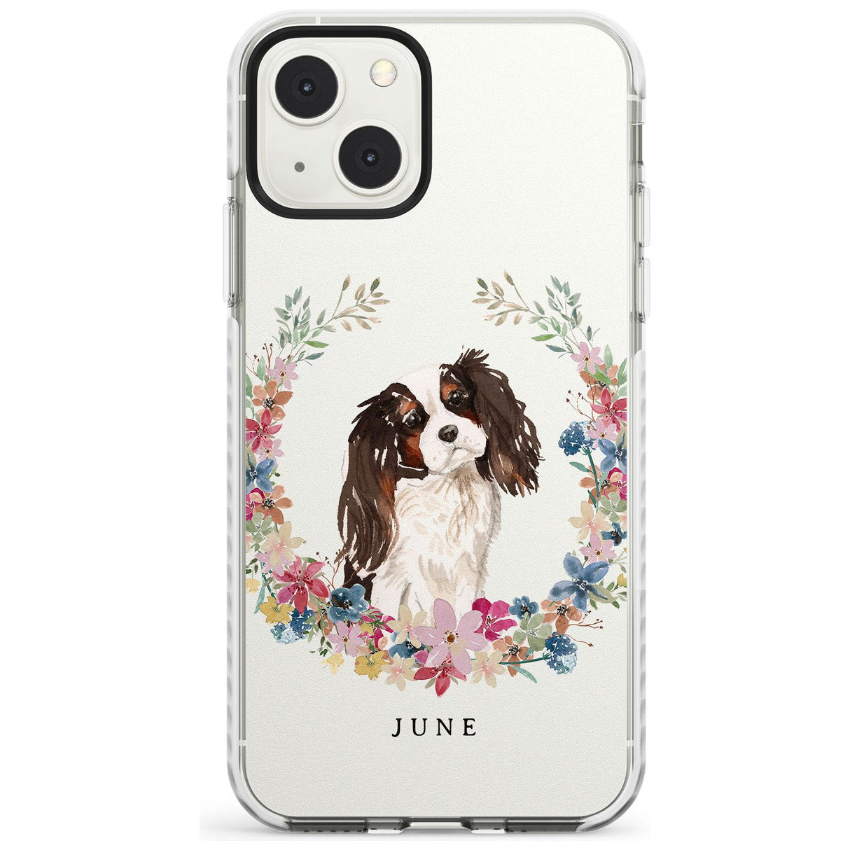 Personalised Tri Coloured King Charles Watercolour Dog Portrait Custom Phone Case iPhone 13 Mini / Impact Case Blanc Space