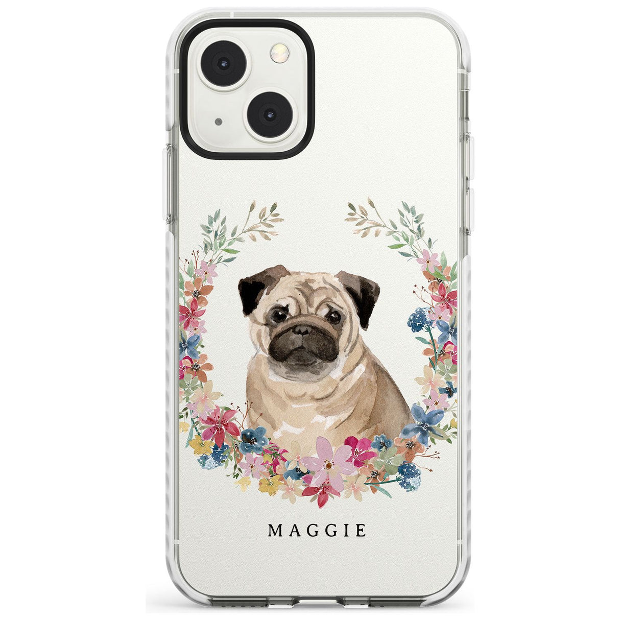 Personalised Pug - Watercolour Dog Portrait Custom Phone Case iPhone 13 Mini / Impact Case Blanc Space