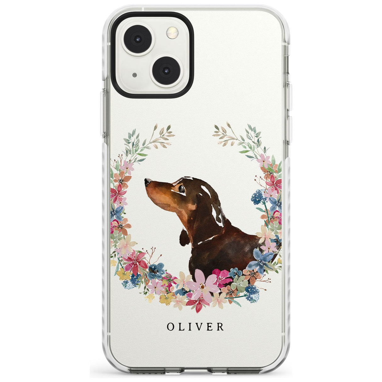 Personalised Black & Tan Dachshund - Watercolour Dog Portrait Custom Phone Case iPhone 13 Mini / Impact Case Blanc Space