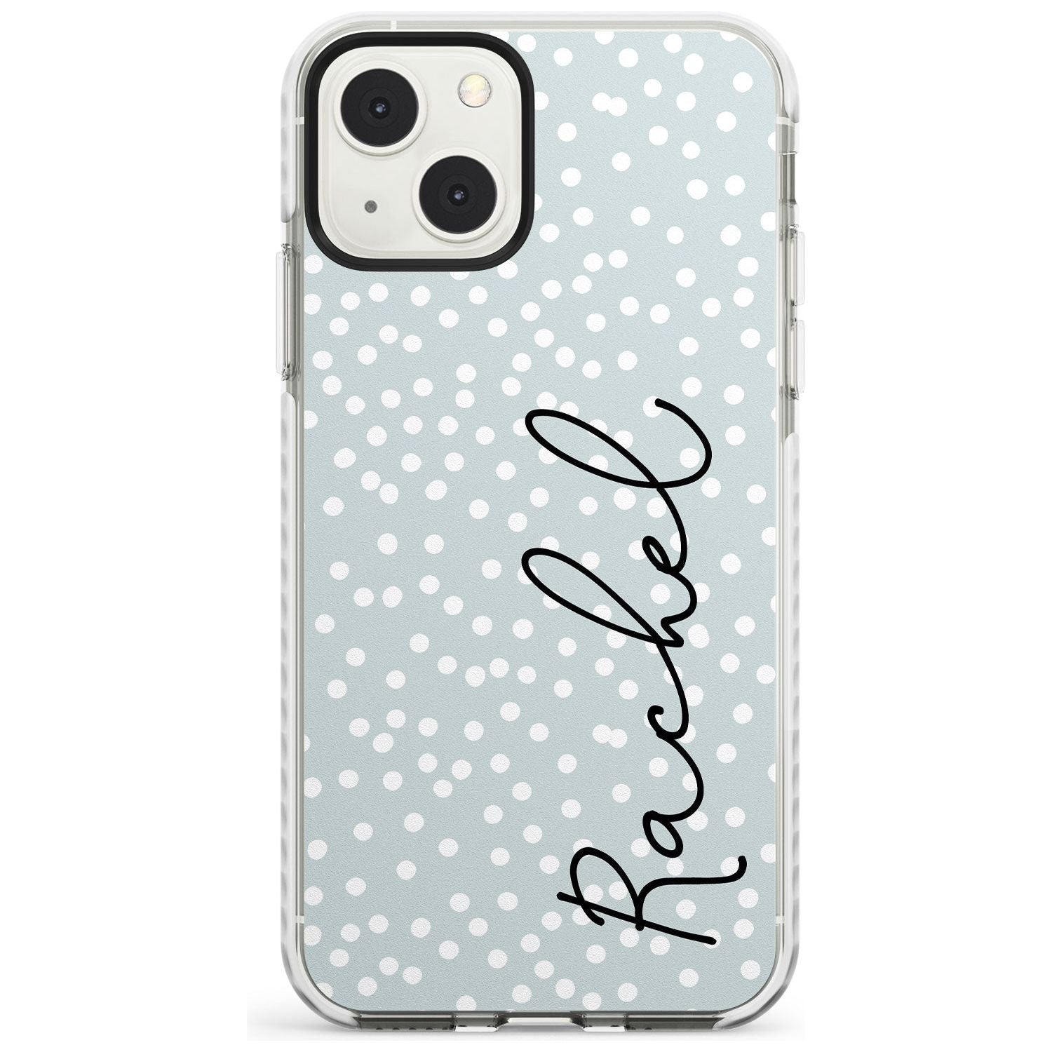 Personalised Vertical Cursive & Dots Custom Phone Case iPhone 13 Mini / Impact Case Blanc Space
