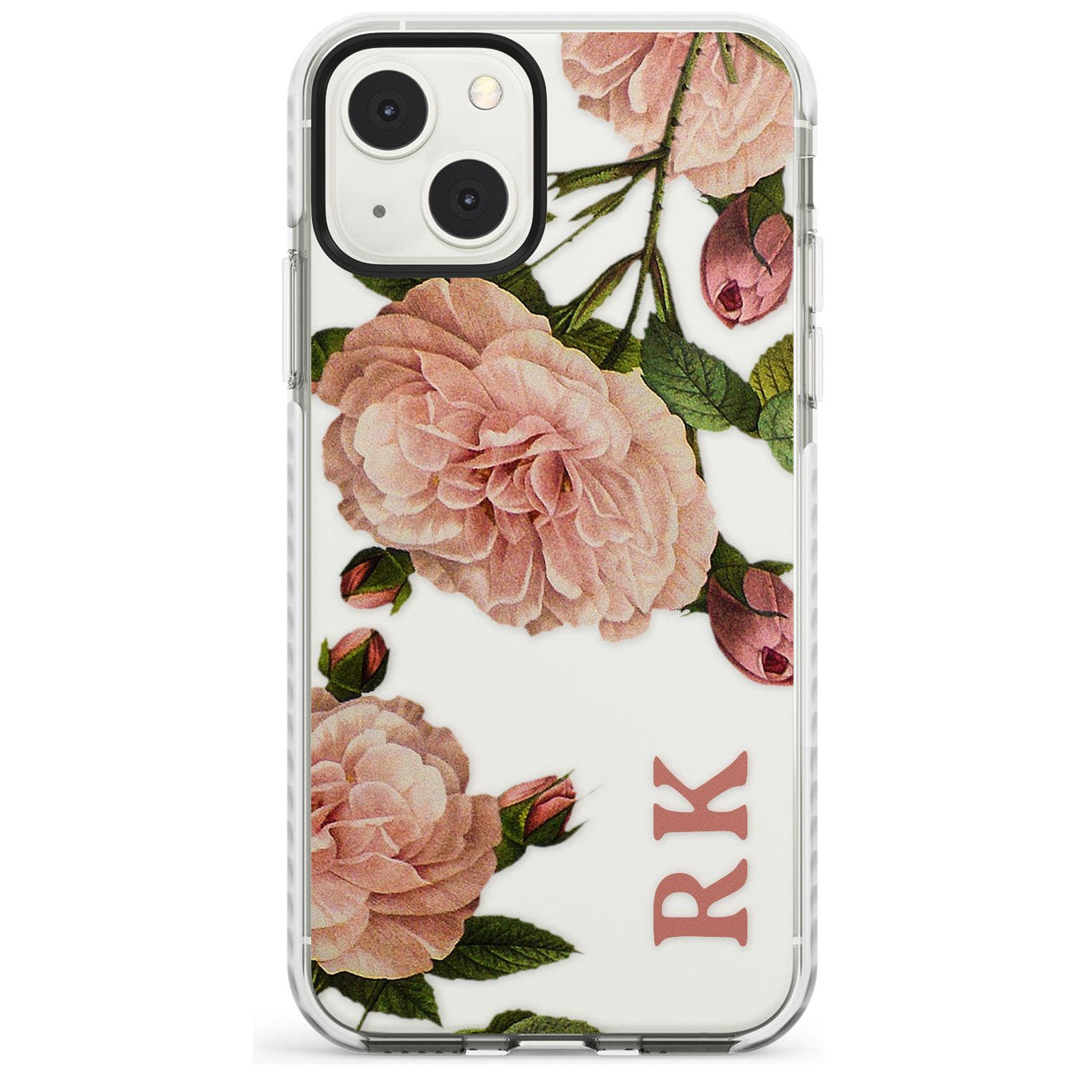 Personalised Clear Vintage Floral Pale Pink Peonies Custom Phone Case iPhone 13 Mini / Impact Case Blanc Space