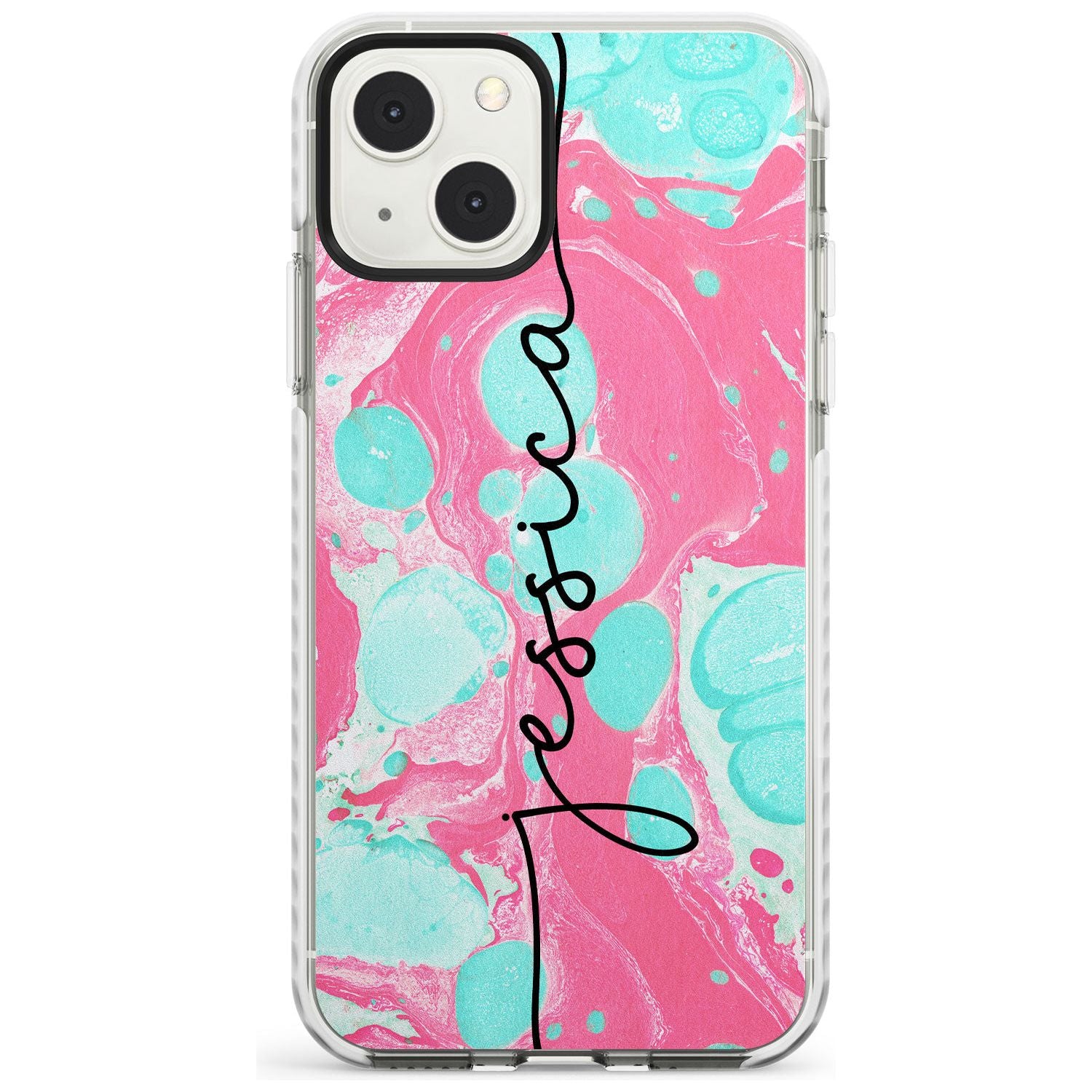 Personalised Turquoise & Pink - Marbled Custom Phone Case iPhone 13 Mini / Impact Case Blanc Space