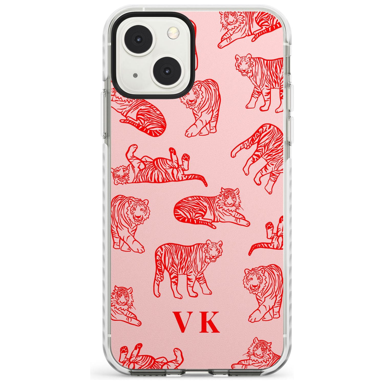 Personalised Red Tiger Outlines on Pink Custom Phone Case iPhone 13 Mini / Impact Case Blanc Space