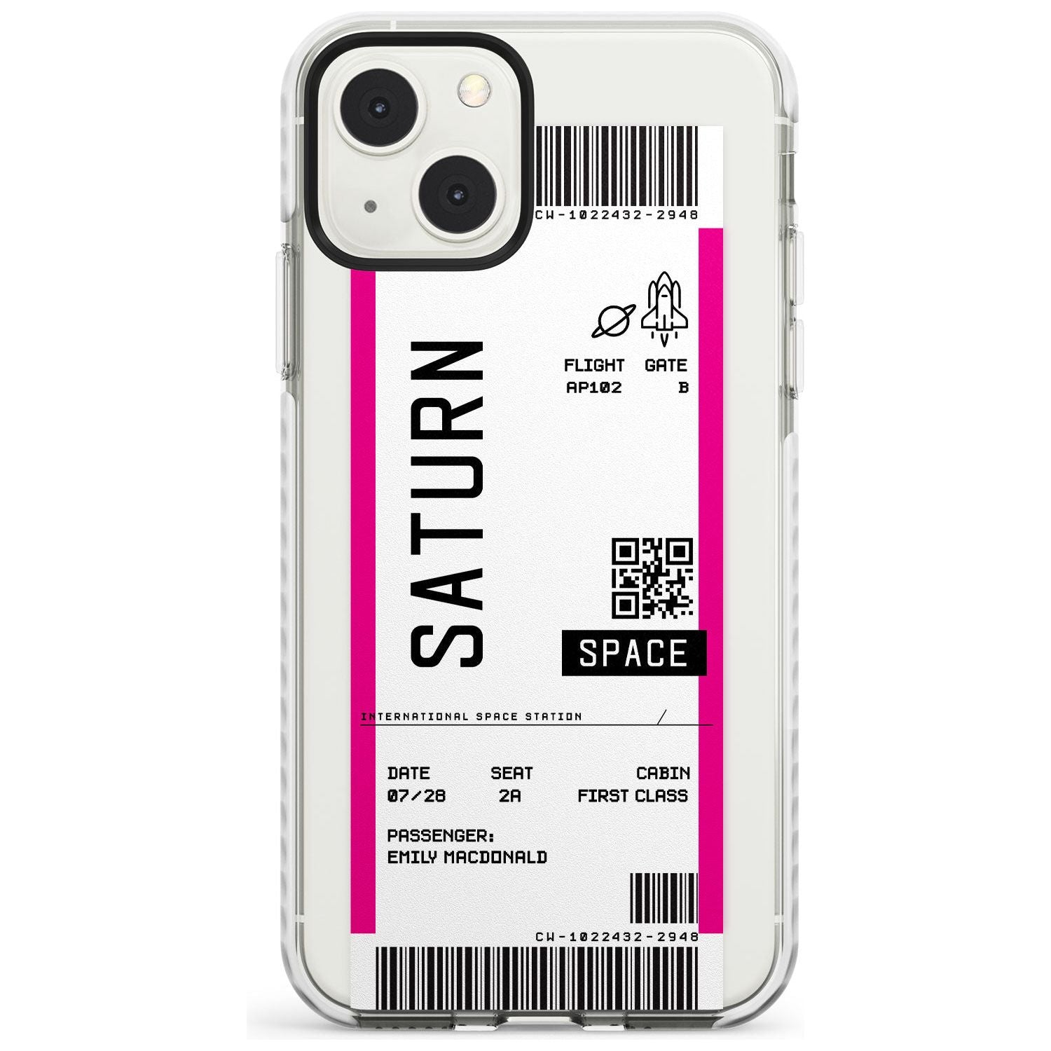 Personalised Saturn Space Travel Ticket Custom Phone Case iPhone 13 Mini / Impact Case Blanc Space