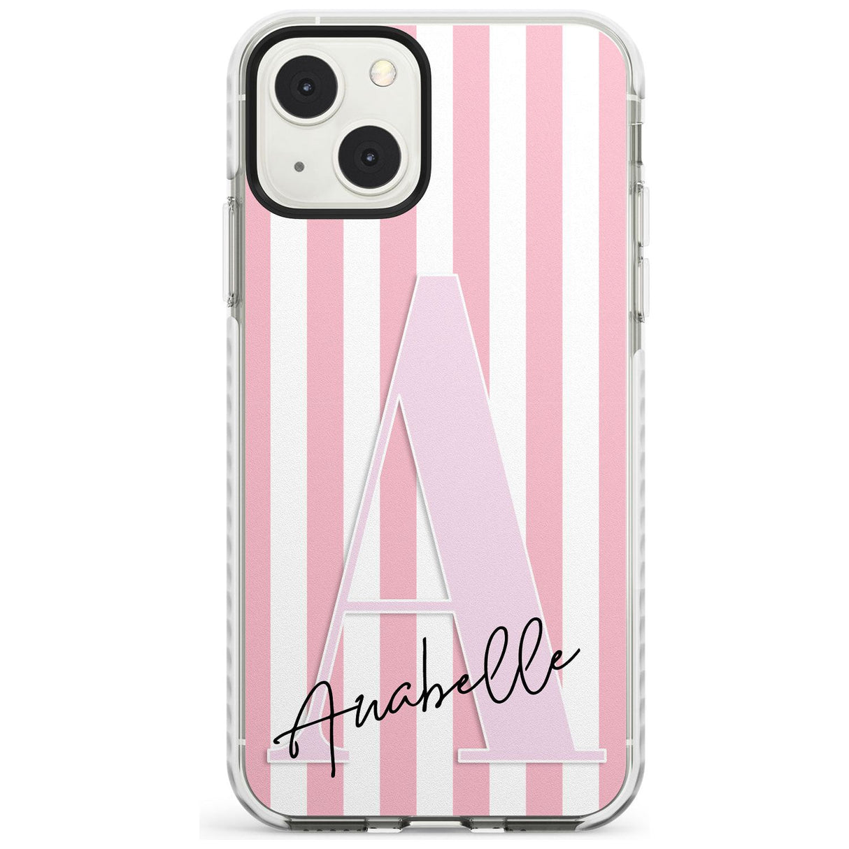 Personalised Pink Stripes & Large Monogram Custom Phone Case iPhone 13 Mini / Impact Case Blanc Space