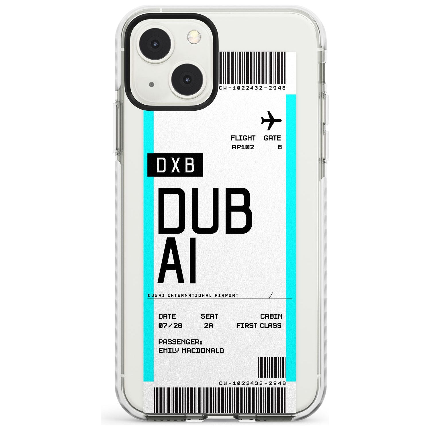 Personalised Dubai Boarding Pass Custom Phone Case iPhone 13 Mini / Impact Case Blanc Space