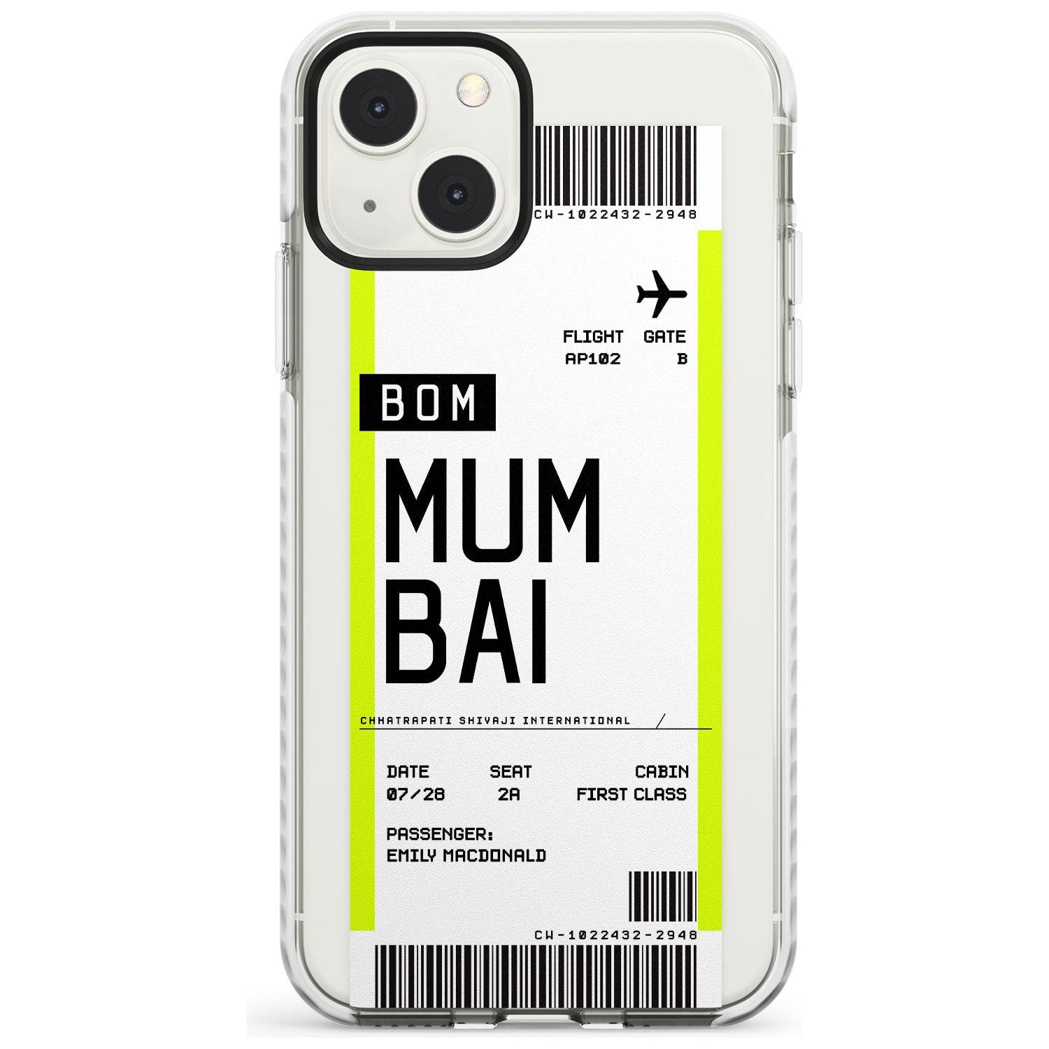Personalised Mumbai Boarding Pass Custom Phone Case iPhone 13 Mini / Impact Case Blanc Space