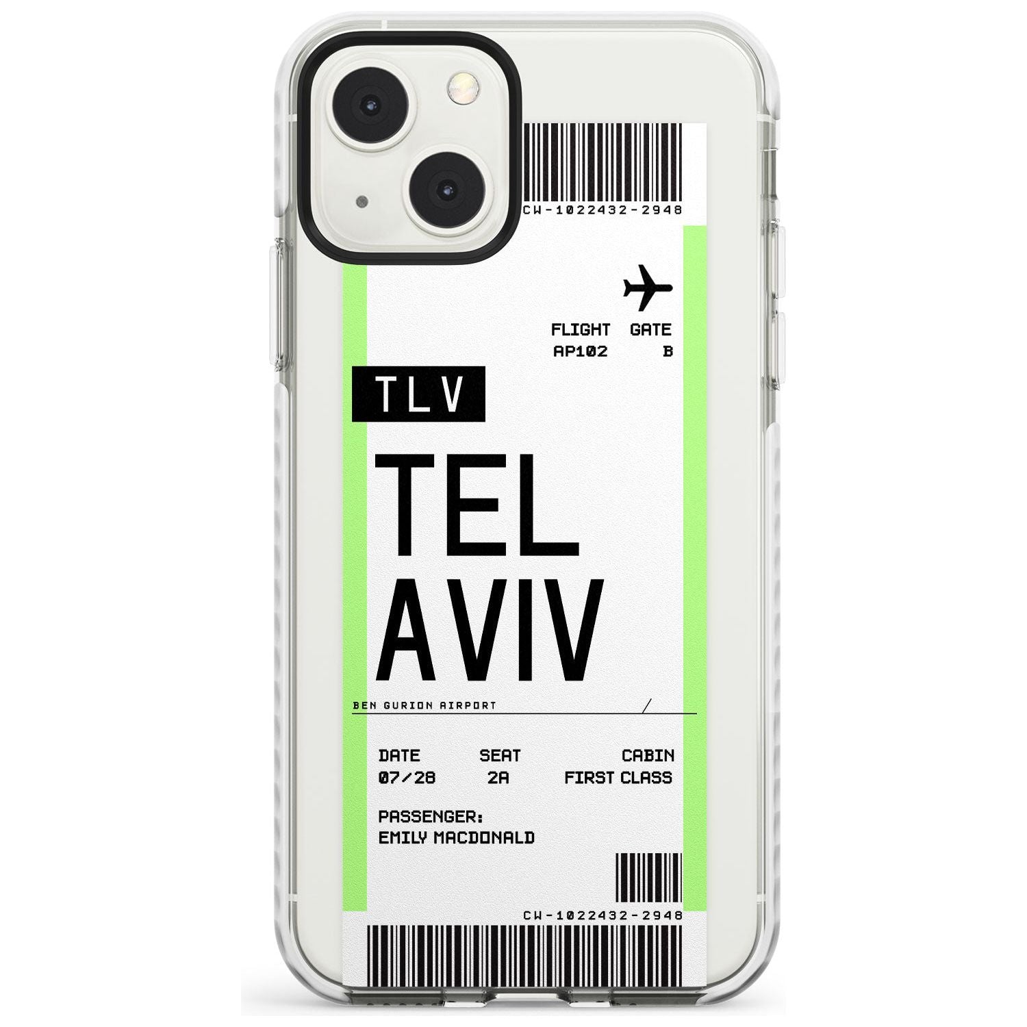 Personalised Tel Aviv Boarding Pass Custom Phone Case iPhone 13 Mini / Impact Case Blanc Space