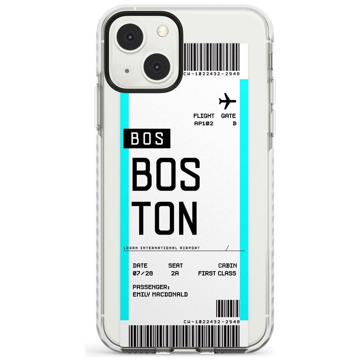 Personalised Boston Boarding Pass Custom Phone Case iPhone 13 Mini / Impact Case Blanc Space