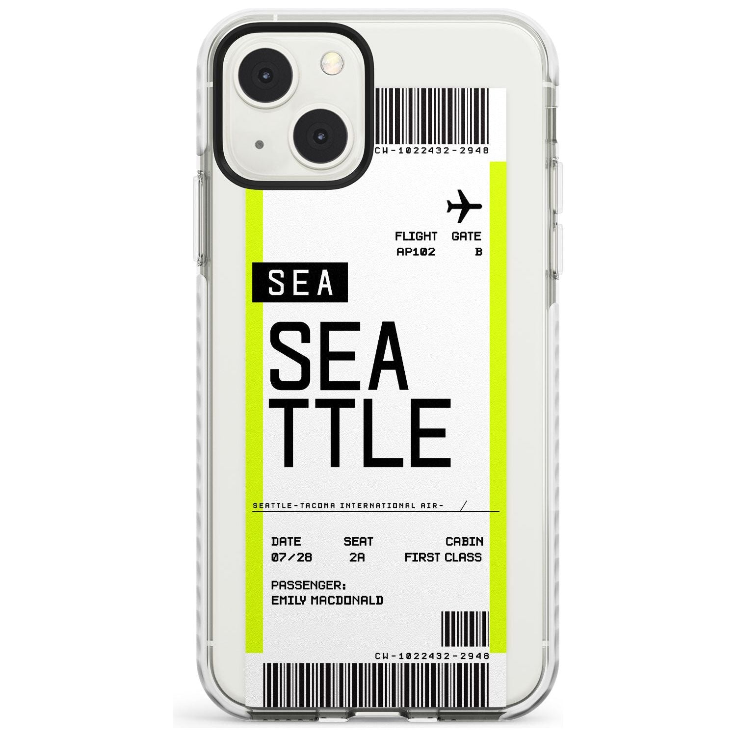 Personalised Seattle Boarding Pass Custom Phone Case iPhone 13 Mini / Impact Case Blanc Space