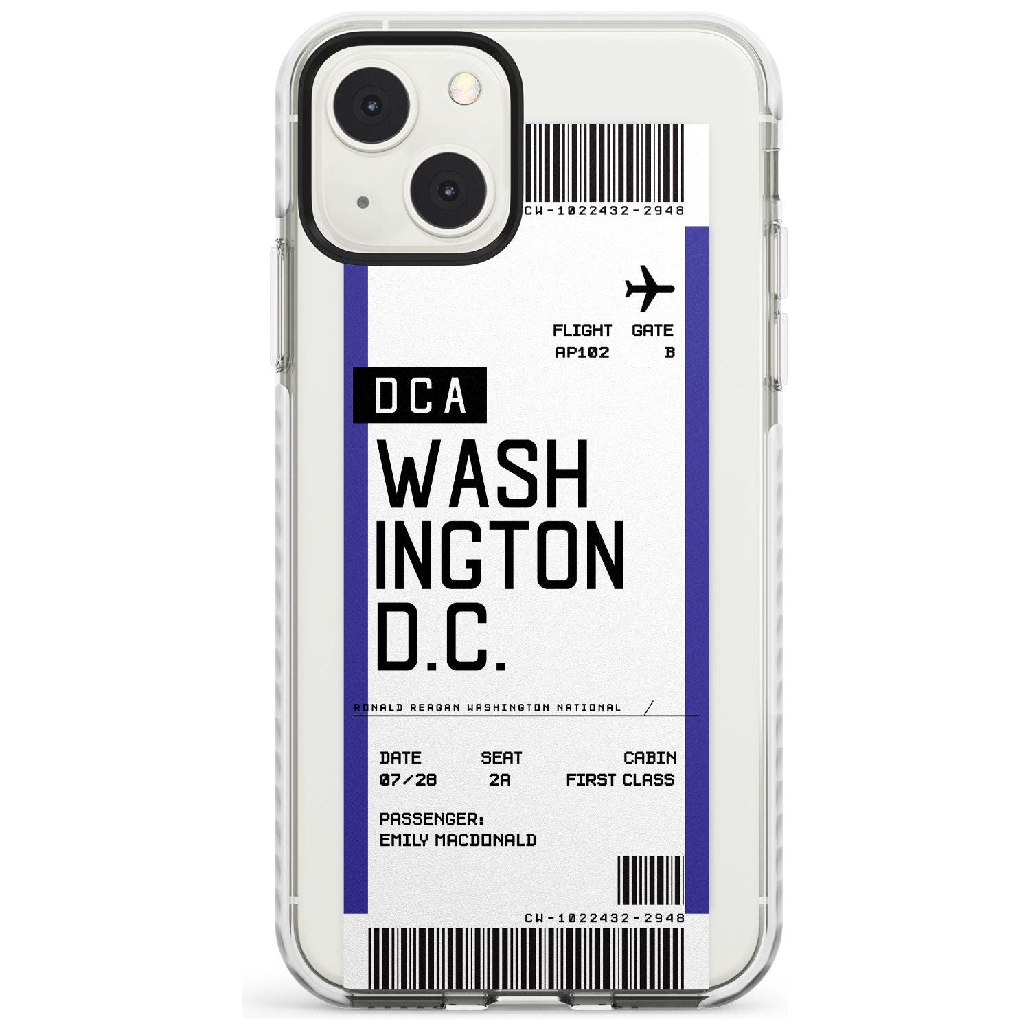 Personalised Washington D.C. Boarding Pass Custom Phone Case iPhone 13 Mini / Impact Case Blanc Space