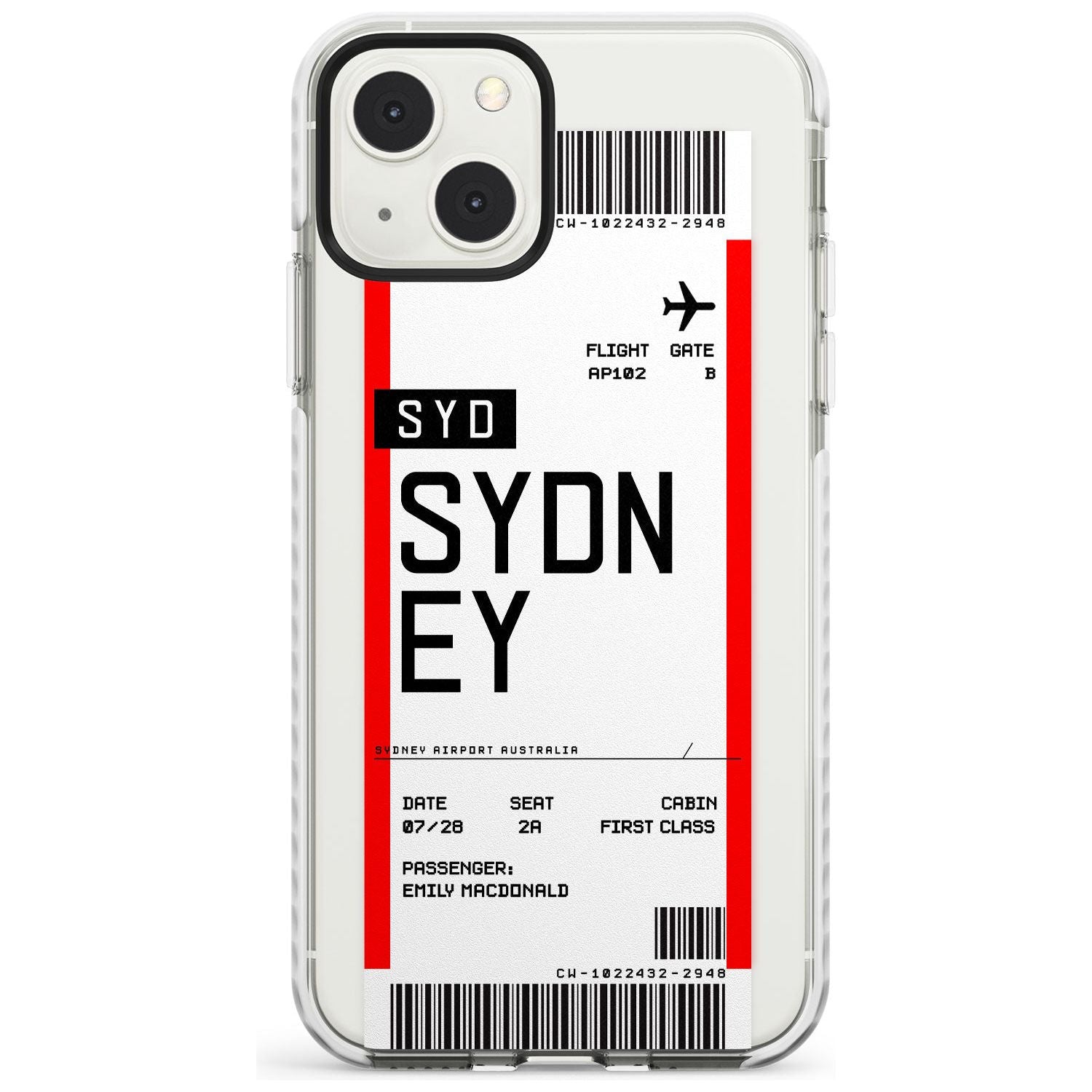 Personalised Sydney Boarding Pass Custom Phone Case iPhone 13 Mini / Impact Case Blanc Space