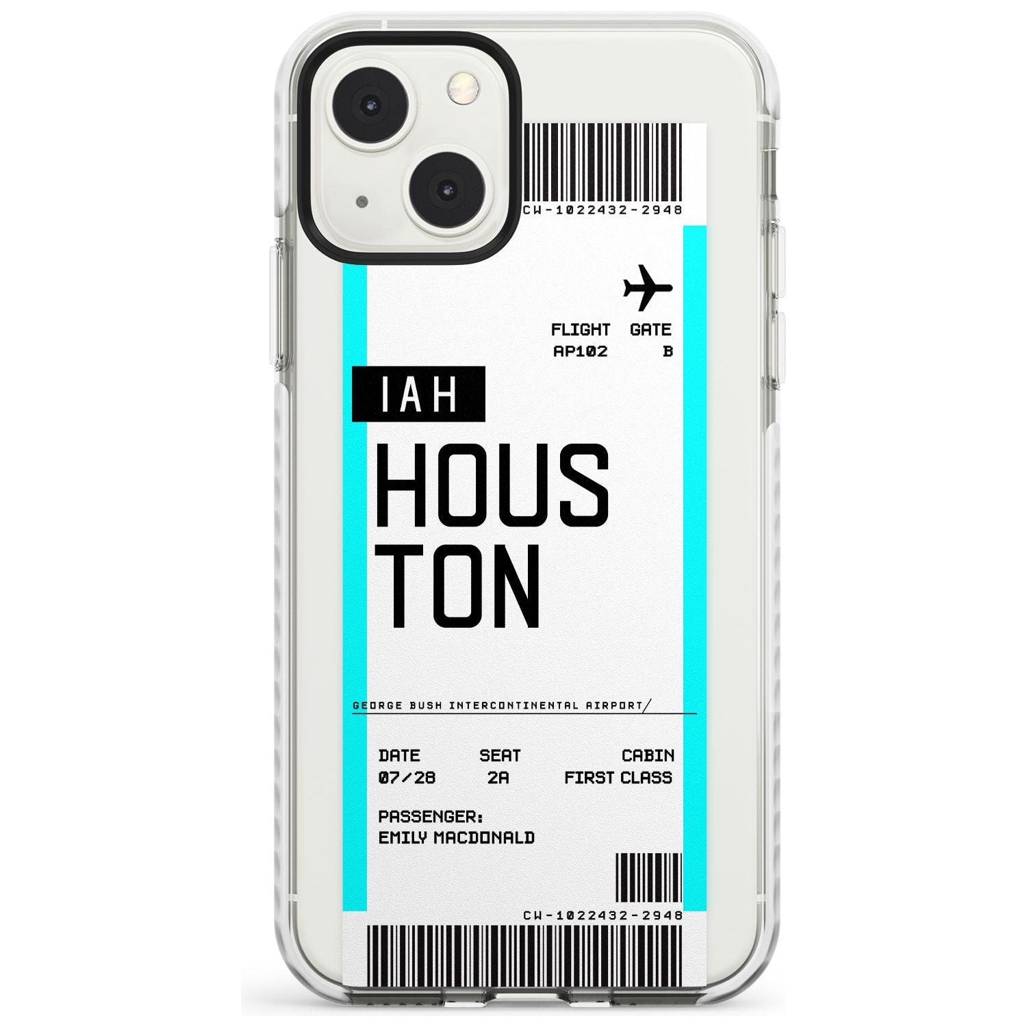 Personalised Houston Boarding Pass Custom Phone Case iPhone 13 Mini / Impact Case Blanc Space