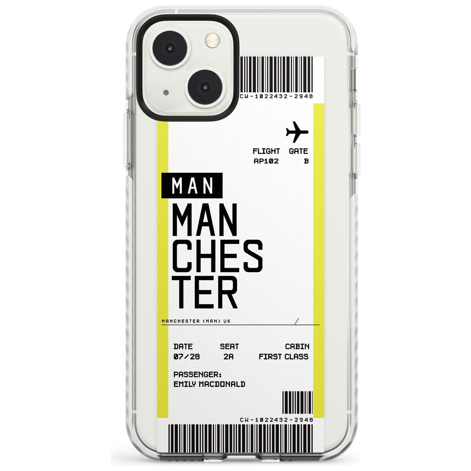 Personalised Manchester Boarding Pass Custom Phone Case iPhone 13 Mini / Impact Case Blanc Space