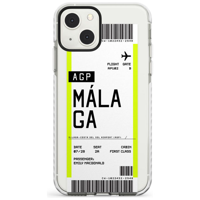 Personalised Málaga Boarding Pass Custom Phone Case iPhone 13 Mini / Impact Case Blanc Space