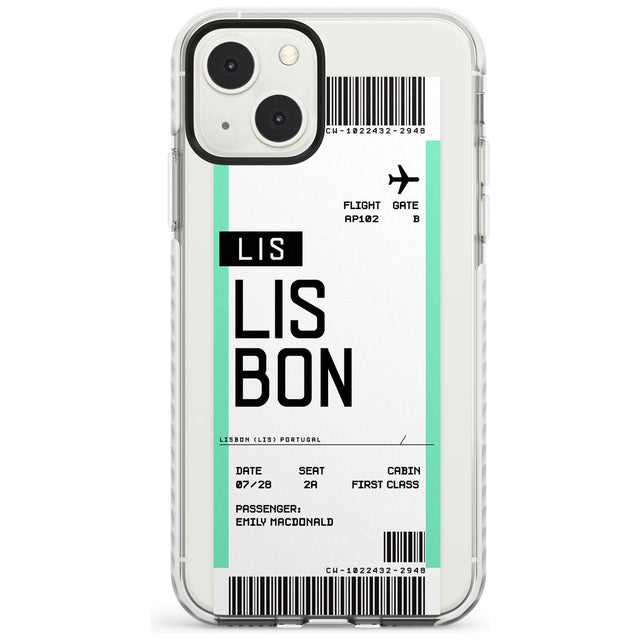 Personalised Lisbon Boarding Pass Custom Phone Case iPhone 13 Mini / Impact Case Blanc Space