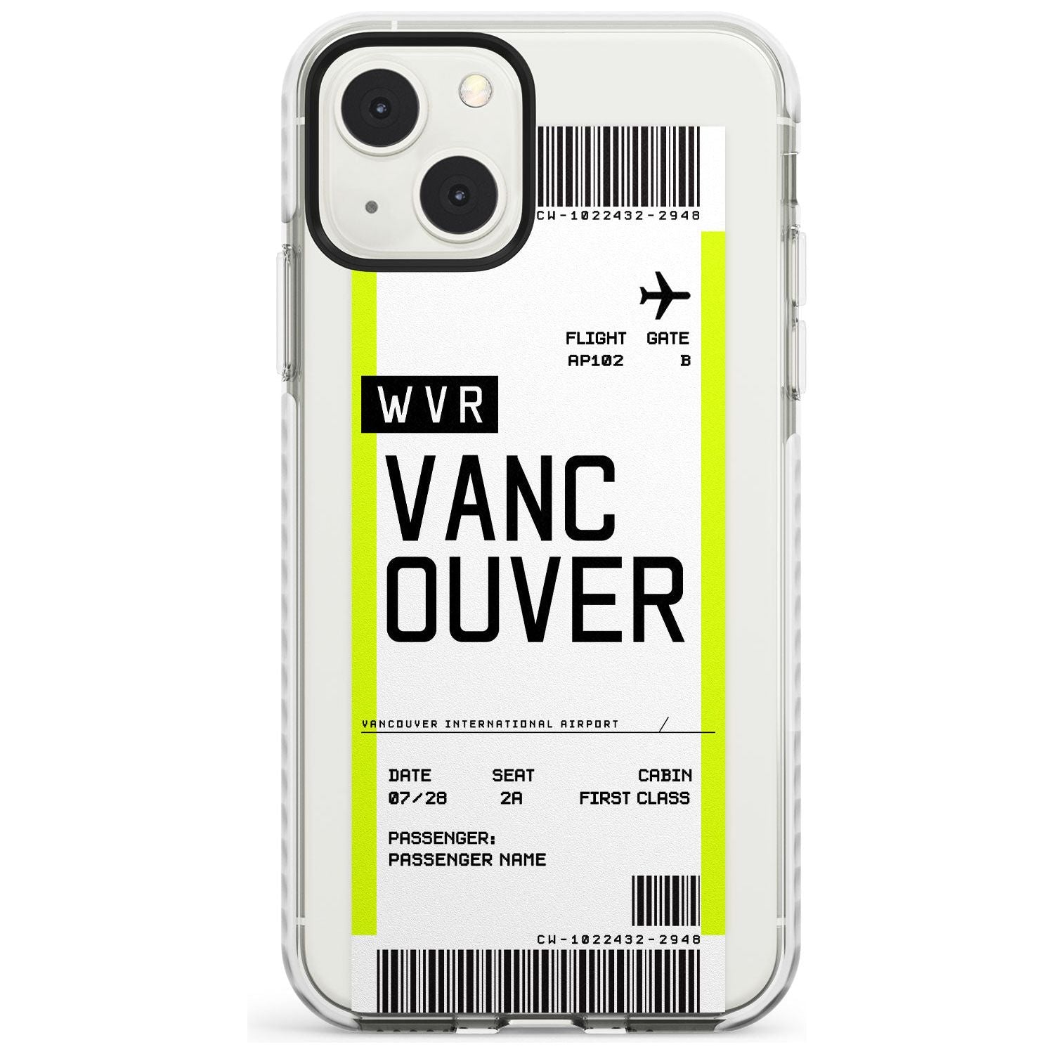 Personalised Vancouver Boarding Pass Custom Phone Case iPhone 13 Mini / Impact Case Blanc Space
