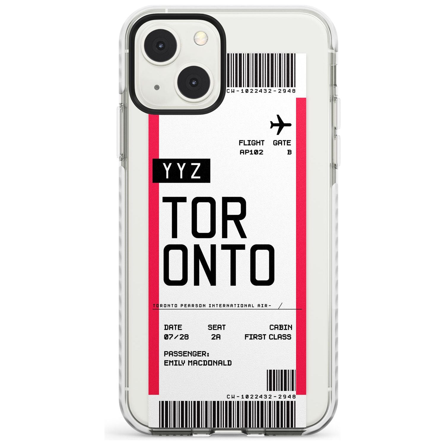 Personalised Toronto Boarding Pass Custom Phone Case iPhone 13 Mini / Impact Case Blanc Space