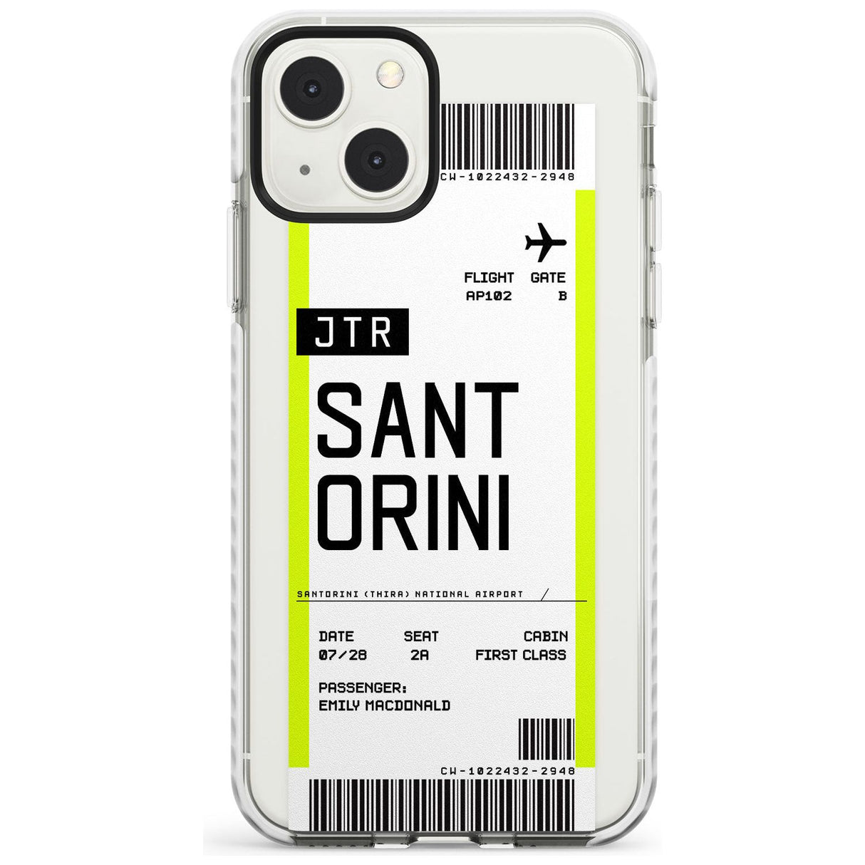 Personalised Santorini Boarding Pass Custom Phone Case iPhone 13 Mini / Impact Case Blanc Space
