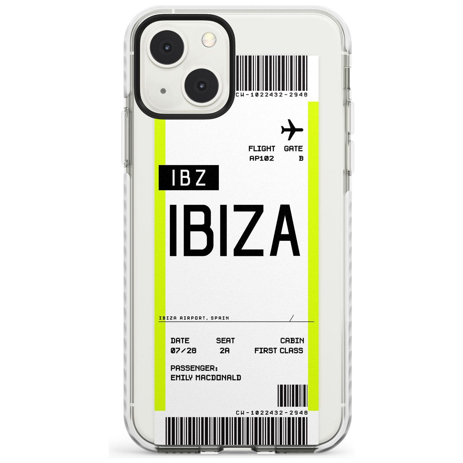Personalised Ibiza Boarding Pass Custom Phone Case iPhone 13 Mini / Impact Case Blanc Space
