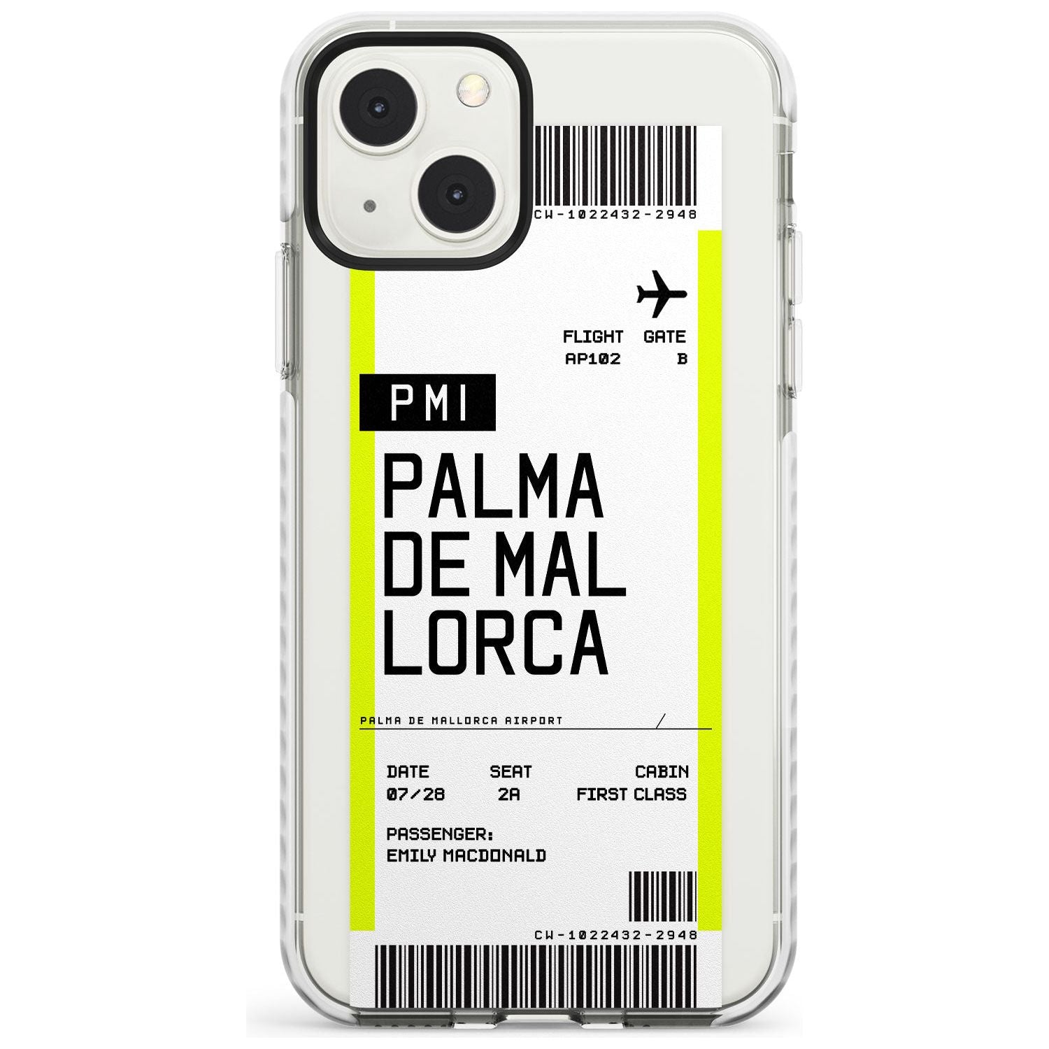 Personalised Palma De Mallorca Boarding Pass Custom Phone Case iPhone 13 Mini / Impact Case Blanc Space