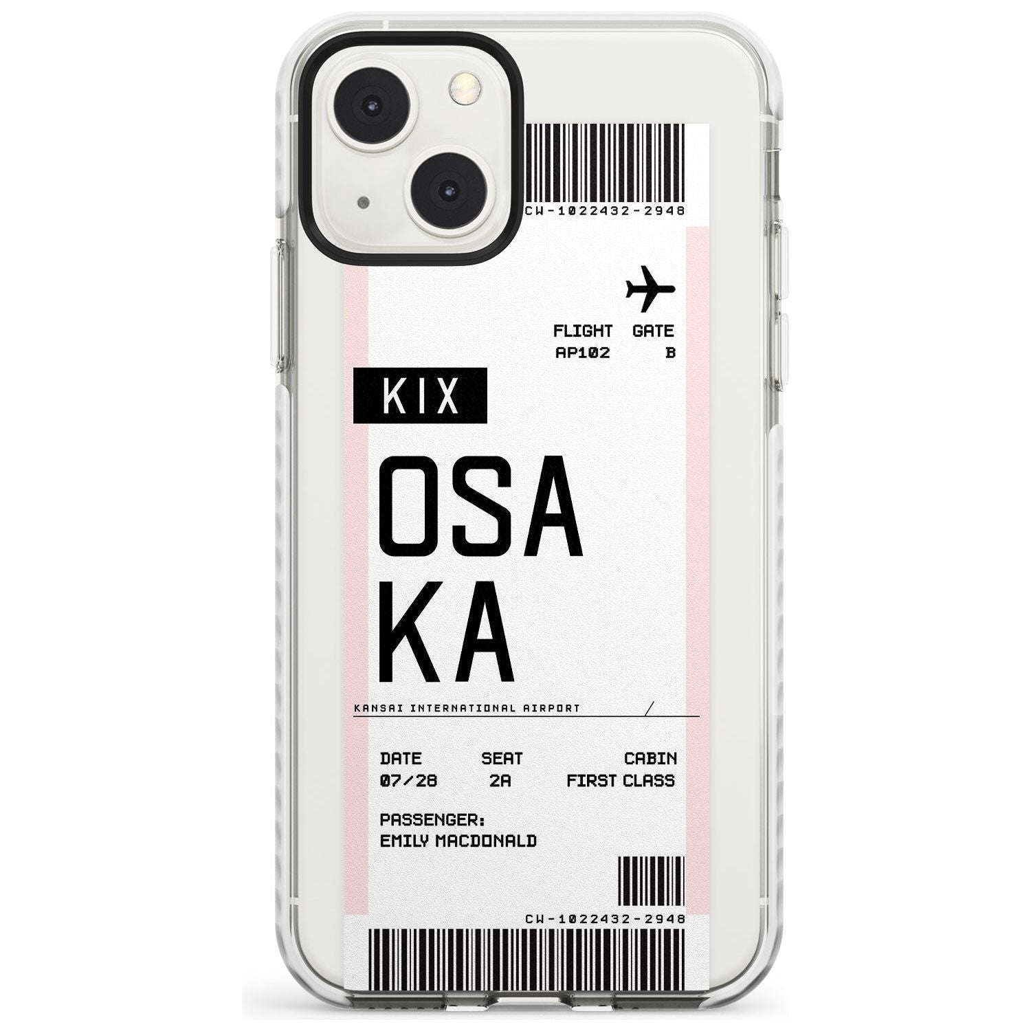 Personalised Osaka Boarding Pass Custom Phone Case iPhone 13 Mini / Impact Case Blanc Space