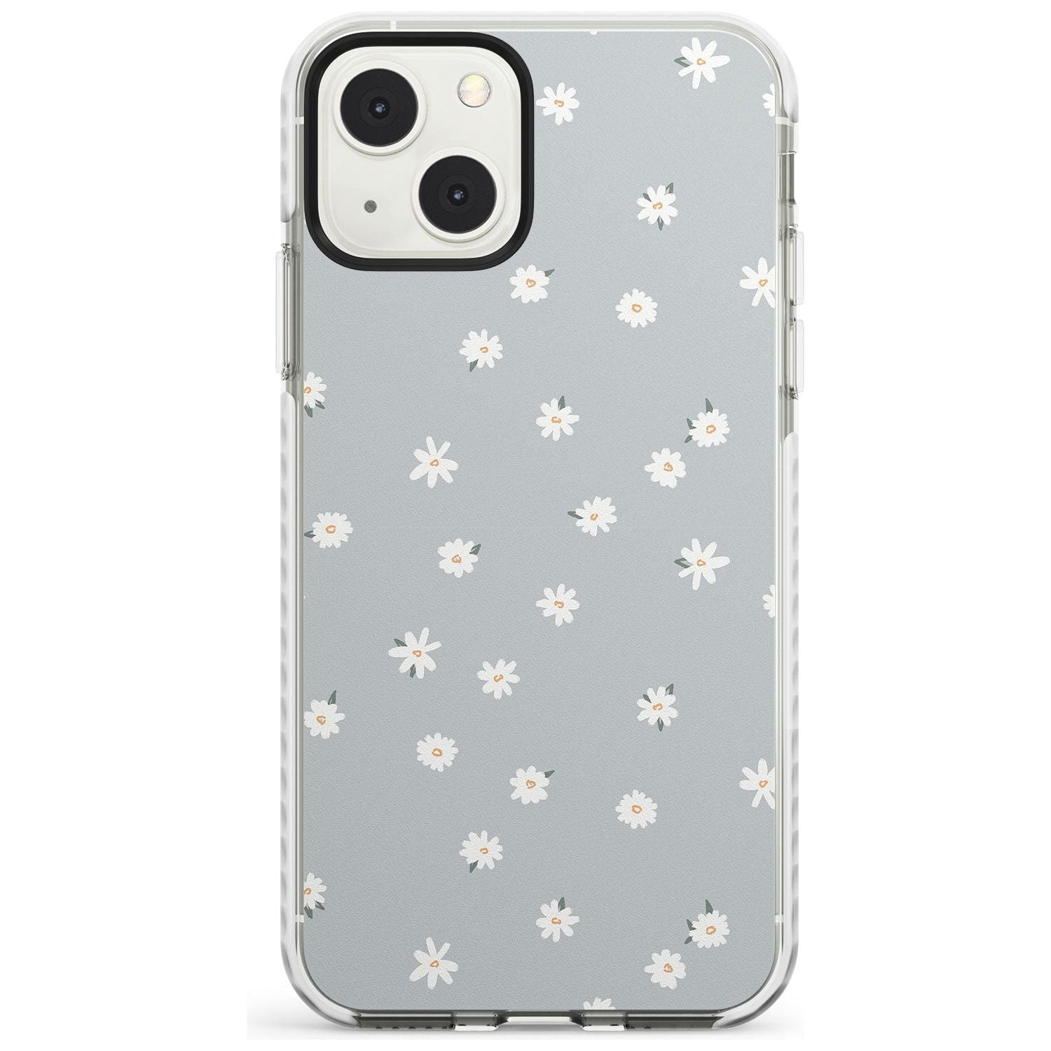 Painted Daisy Blue-Grey Cute Phone Case iPhone 13 Mini / Impact Case Blanc Space