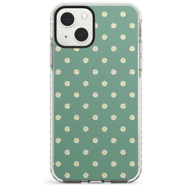 Daisy Pattern Teal Cute Floral Phone Case iPhone 13 Mini / Impact Case Blanc Space