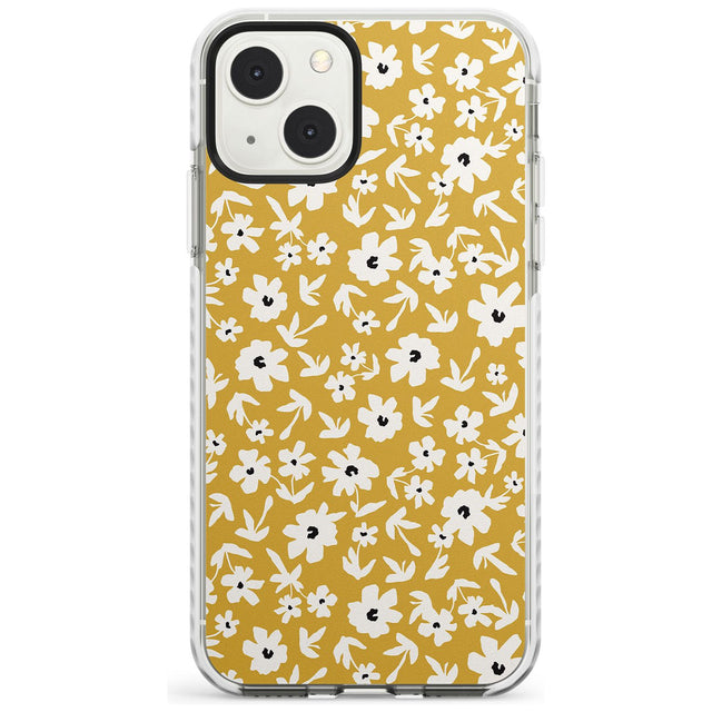Floral Print on Mustard Cute Floral Phone Case iPhone 13 Mini / Impact Case Blanc Space