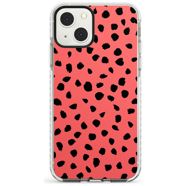 Black on Salmon Pink Dalmatian Polka Dot Spots Phone Case iPhone 13 Mini / Impact Case Blanc Space