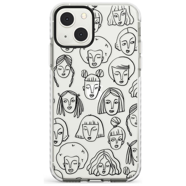 Girl Portrait Doodles Phone Case iPhone 13 Mini / Impact Case Blanc Space