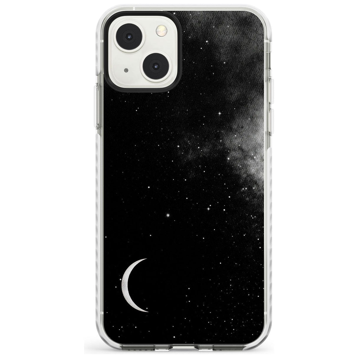 Night Sky Galaxies: Crescent Moon Phone Case iPhone 13 Mini / Impact Case Blanc Space
