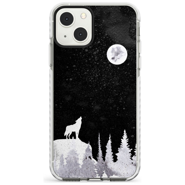 Moon Phases: Wolf & Full Moon Phone Case iPhone 13 Mini / Impact Case Blanc Space