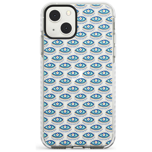 Eyes & Crosses (Clear) Psychedelic Eyes Pattern Phone Case iPhone 13 Mini / Impact Case Blanc Space