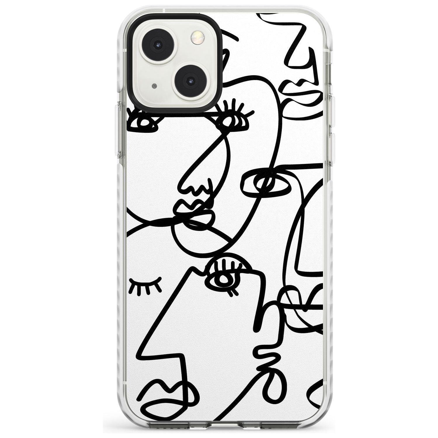 Abstract Continuous Line Faces Black on White Phone Case iPhone 13 Mini / Impact Case Blanc Space