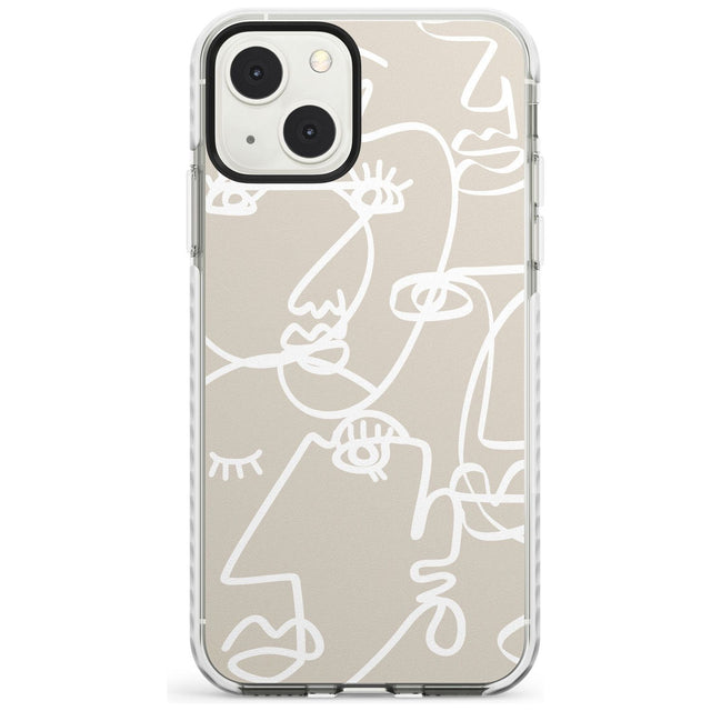Abstract Continuous Line Faces White on Beige Phone Case iPhone 13 Mini / Impact Case Blanc Space
