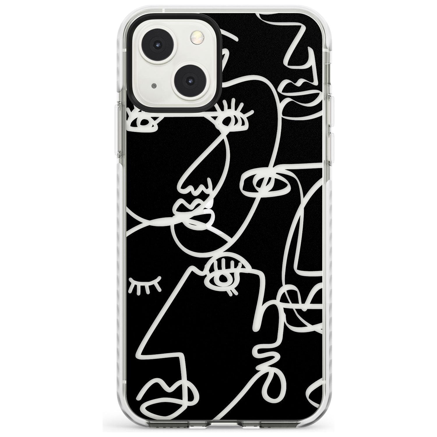 Abstract Continuous Line Faces Clear on Black Phone Case iPhone 13 Mini / Impact Case Blanc Space