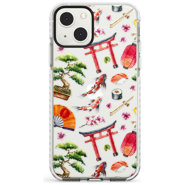 Mixed Japanese Watercolour Pattern Phone Case iPhone 13 Mini / Impact Case Blanc Space