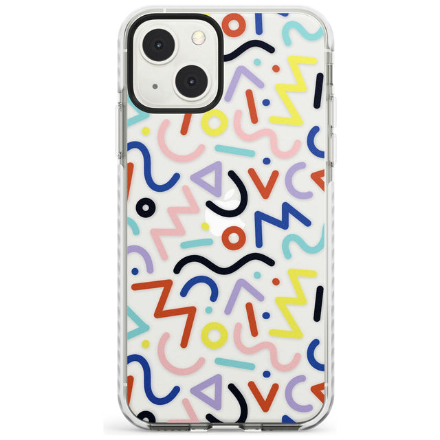 Colourful Squiggles Memphis Retro Pattern Design Phone Case iPhone 13 Mini / Impact Case Blanc Space