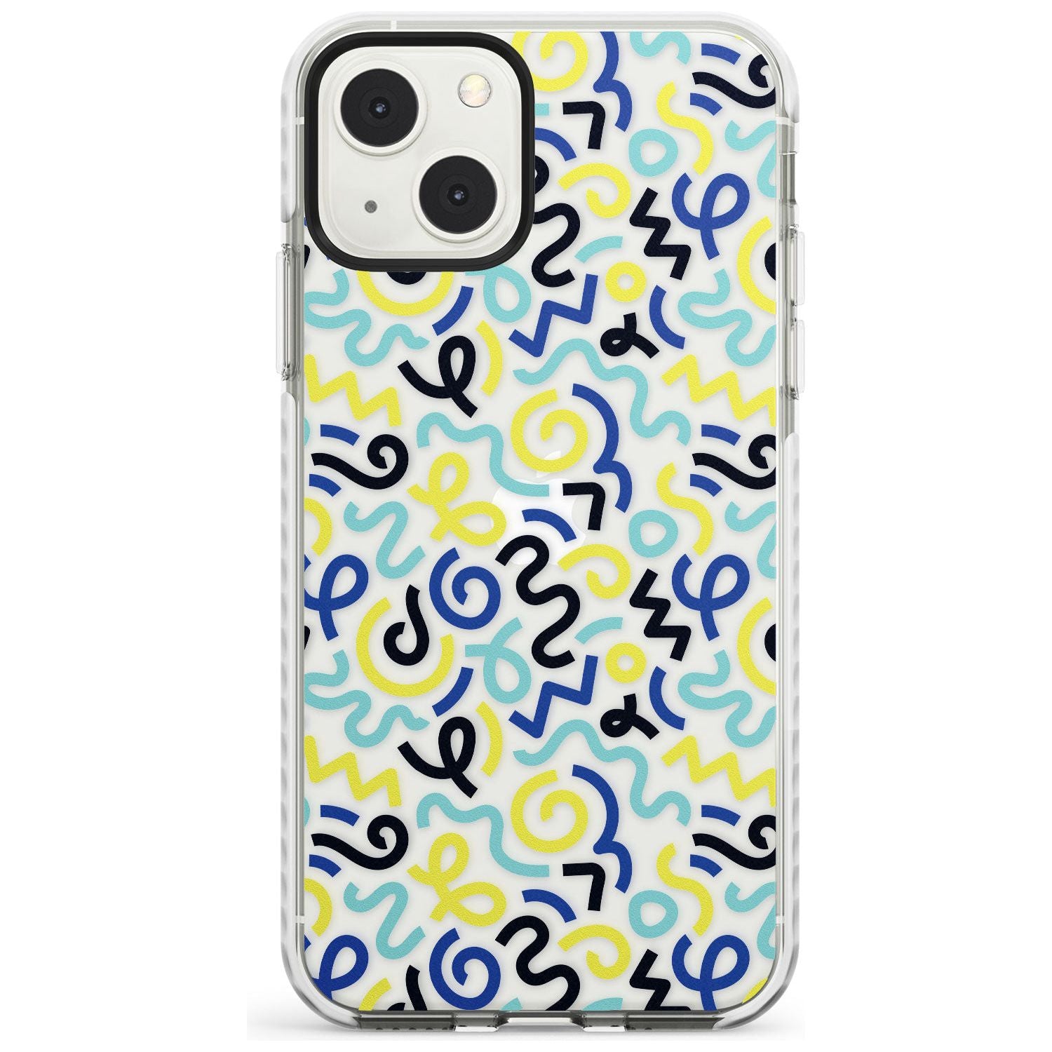 Blue & Yellow Shapes Memphis Retro Pattern Design Phone Case iPhone 13 Mini / Impact Case Blanc Space